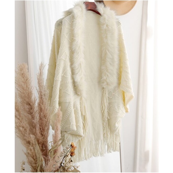 Classic Dusty Pink Vegan Fur Tassel Hem Open Front Cardigan Luxe - Picture 7 of 11